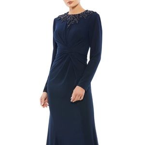 “Mac Duggal” Navy Maxi Dress